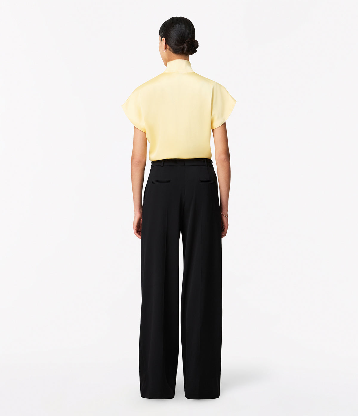 Another Tomorrow Mock Neck Buttoned Top in Daffodil – Satin Women's Top