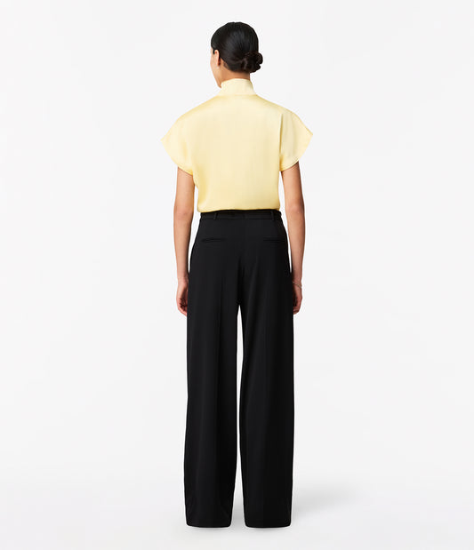 Another Tomorrow Mock Neck Buttoned Top in Daffodil – Satin Women's Top