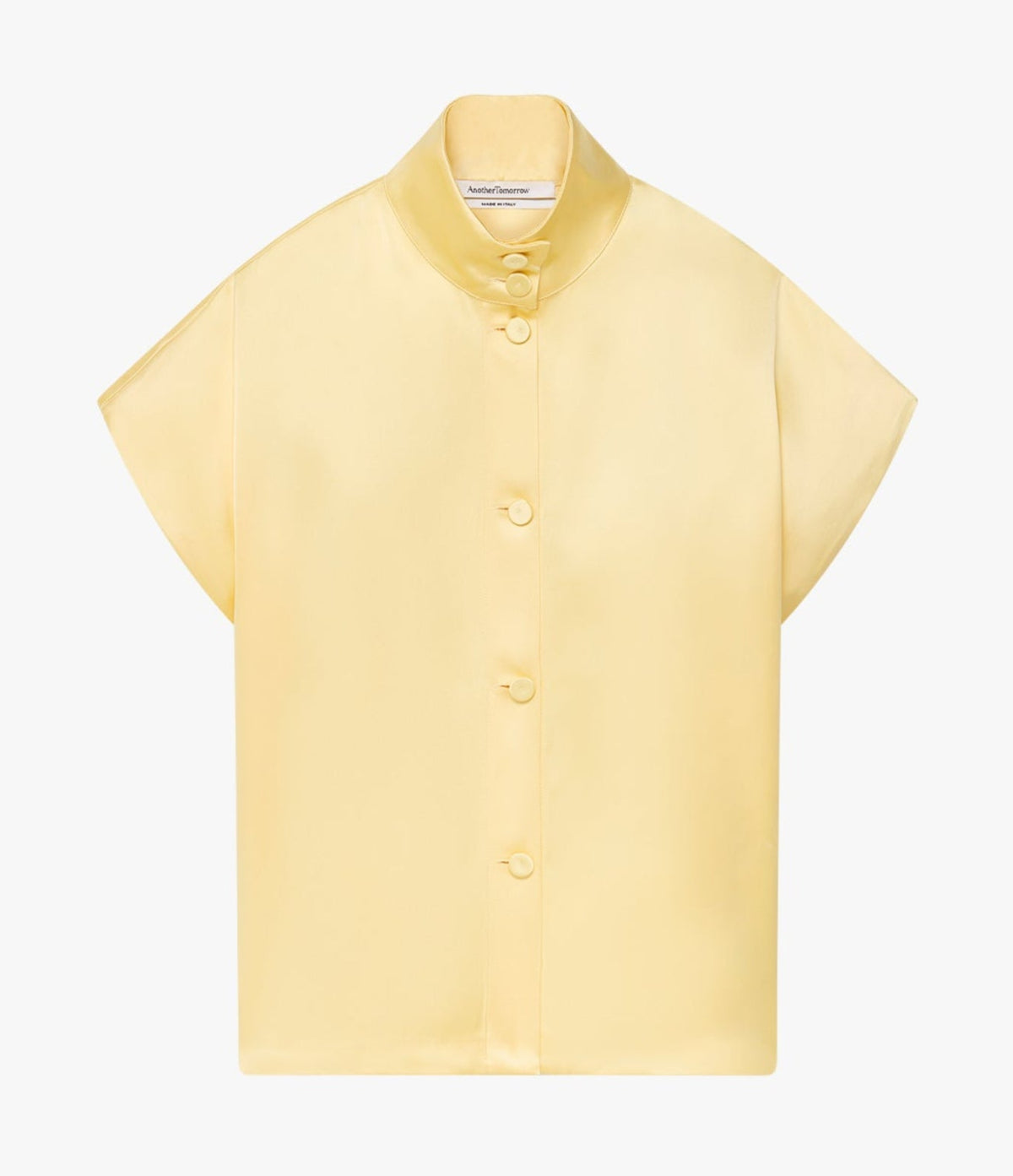 Another Tomorrow Mock Neck Buttoned Top in Daffodil – Satin Women's Top