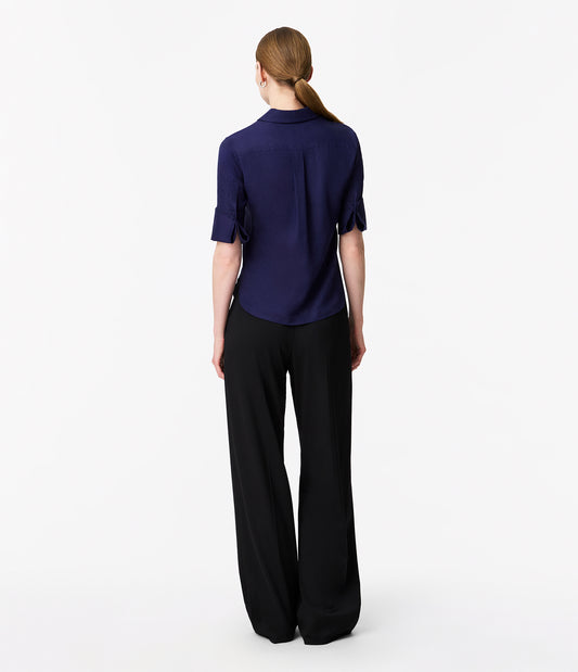 Another Tomorrow Linen French Cuff Blouse in Indigo – Linen Women's Top