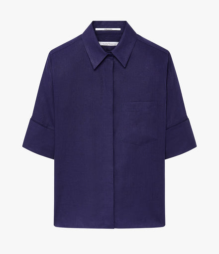 Linen French Cuff Blouse | Indigo