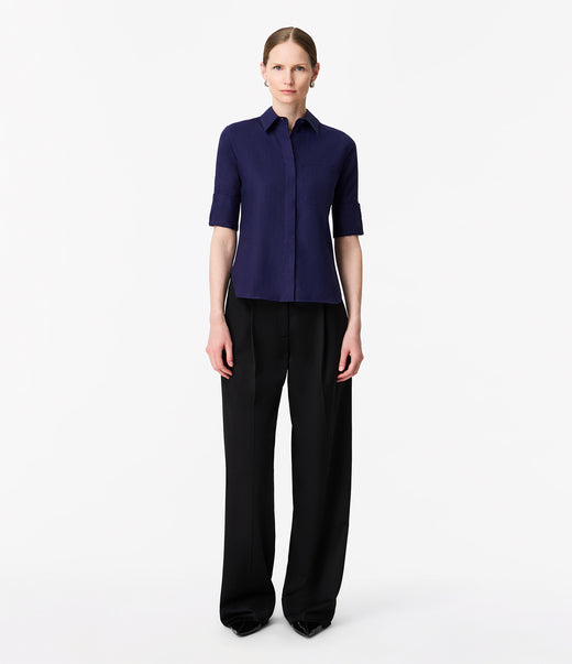 Linen French Cuff Blouse | Indigo