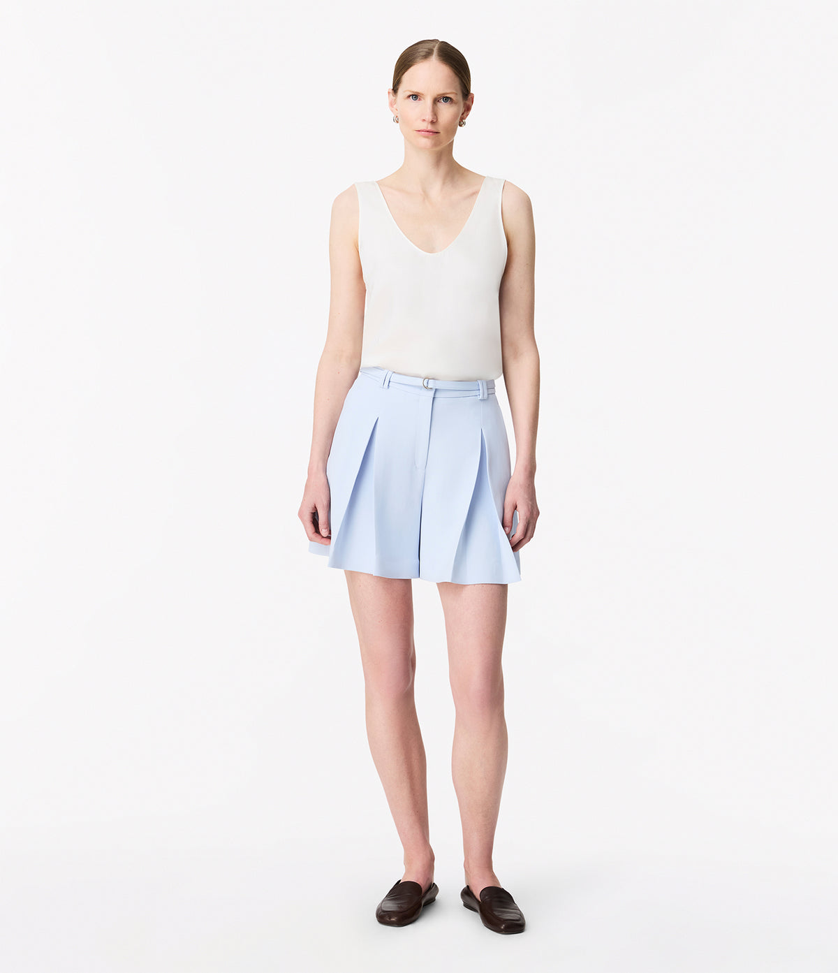 Another Tomorrow Fluid Pleated Short in French Blue – Viscose Women's Trousers