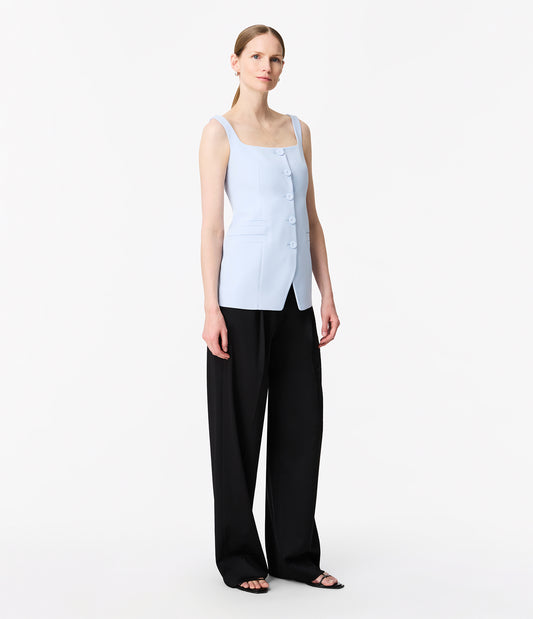 Another Tomorrow Square Neck Buttoned Top in French Blue – Viscose Women's Top