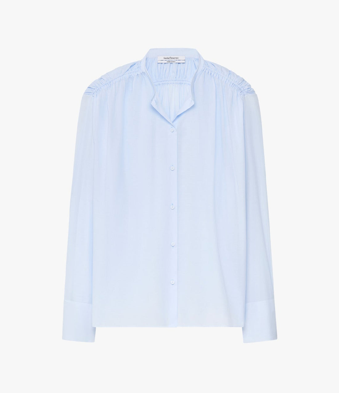 Another Tomorrow Gathered Voile Blouse in French Blue – Cotton Women's Top