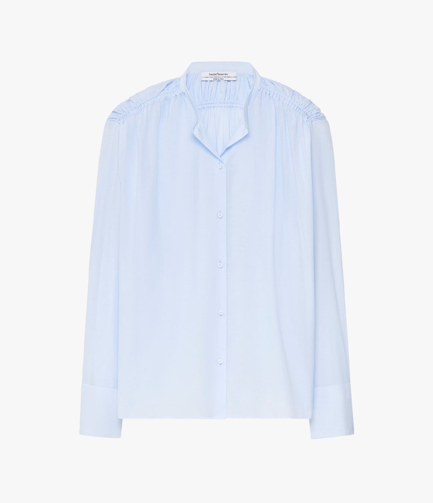 Another Tomorrow Gathered Voile Blouse in French Blue – Cotton Women's Top
