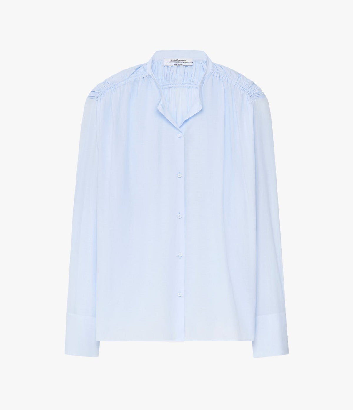 Another Tomorrow Gathered Voile Blouse in French Blue – Cotton Women's Top