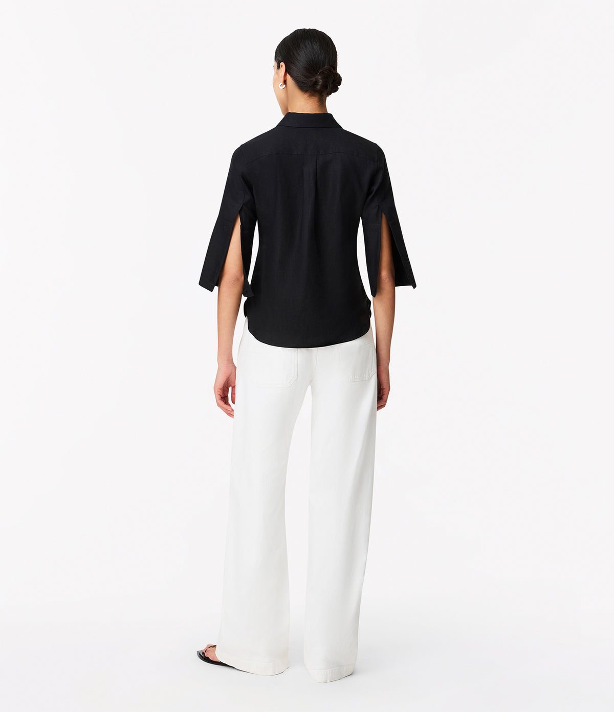 Another Tomorrow Linen French Cuff Blouse in Black – Linen Women's Top