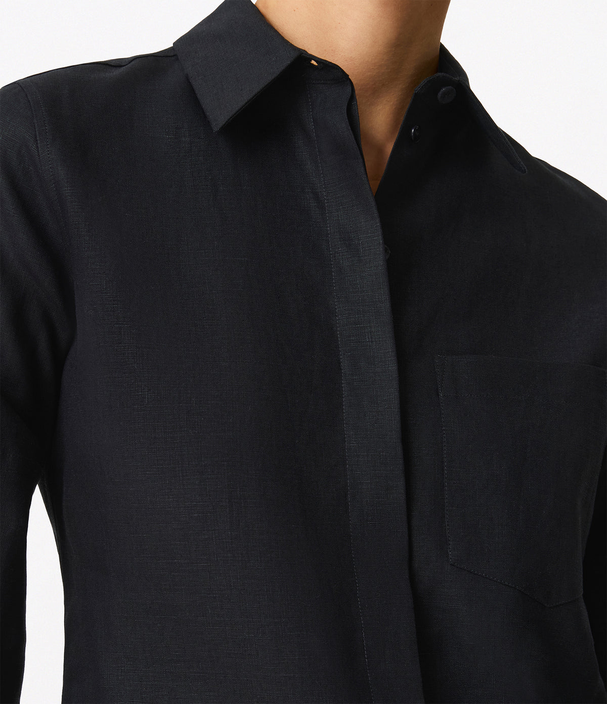Another Tomorrow Linen French Cuff Blouse in Black – Linen Women's Top