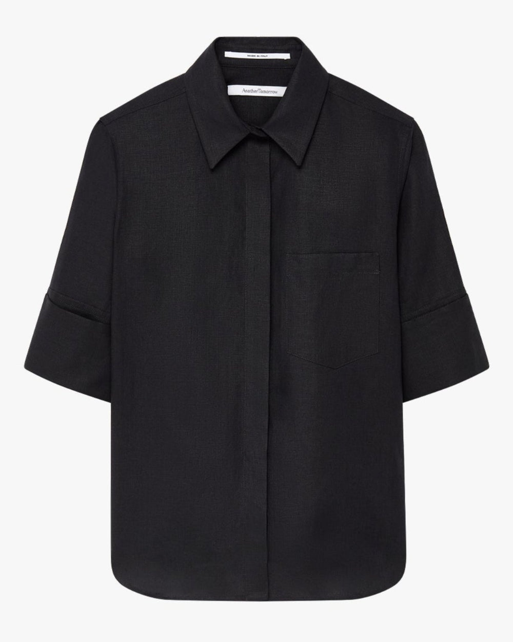 Another Tomorrow Linen French Cuff Blouse in Black – Linen Women's Top
