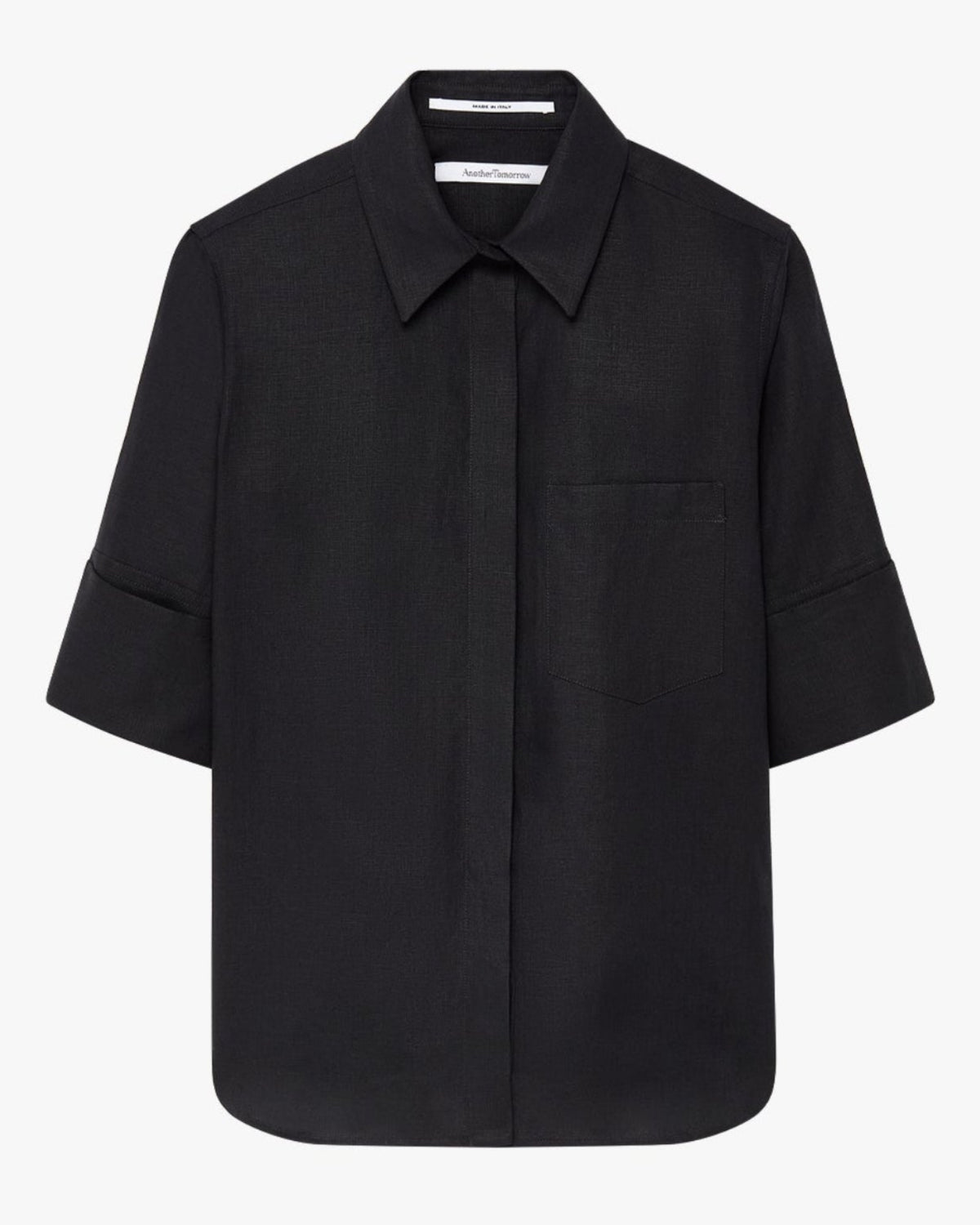 Another Tomorrow Linen French Cuff Blouse in Black – Linen Women's Top