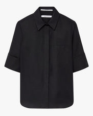 Linen French Cuff Blouse | Black