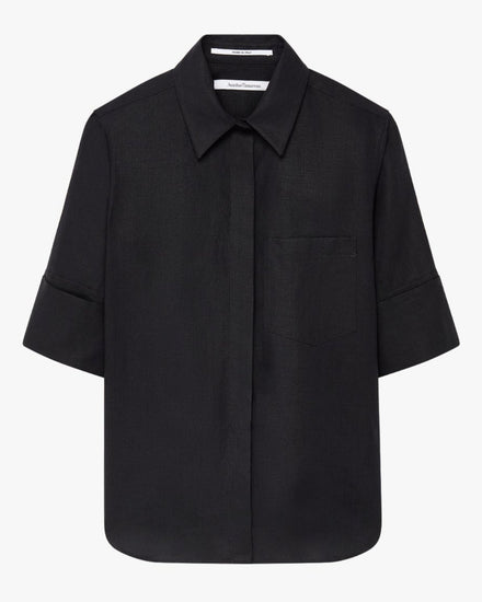 Linen French Cuff Blouse | Black
