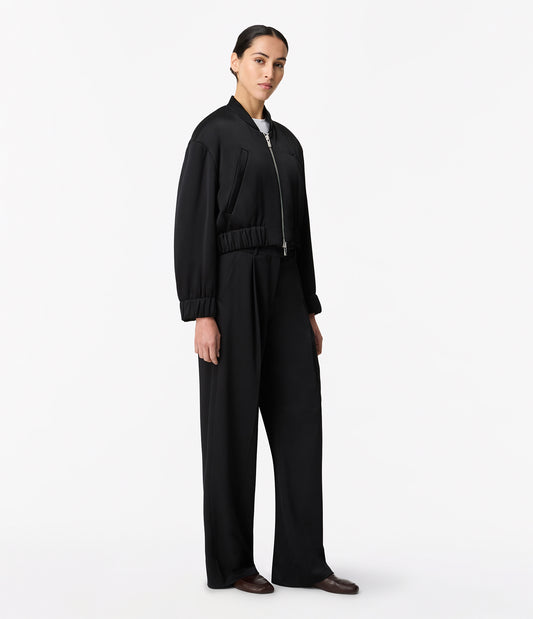 Another Tomorrow Satin Bomber in Black – Satin Women's Outerwear