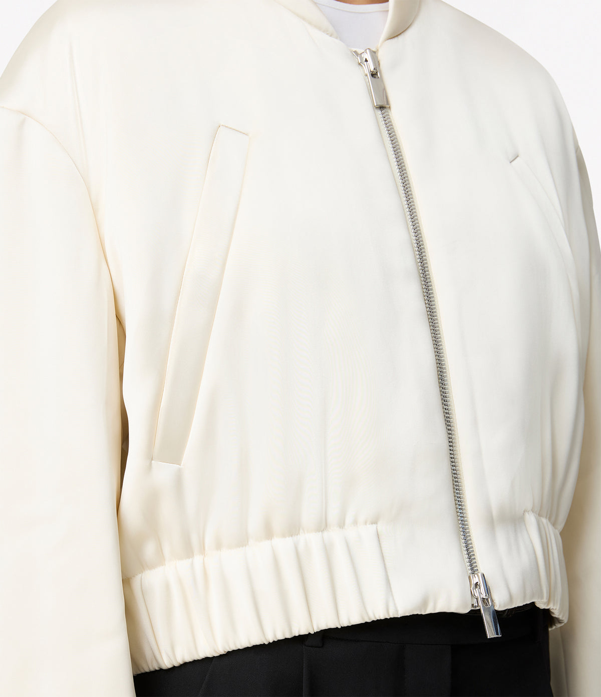 Another Tomorrow Satin Bomber in Cream – Satin Women's Outerwear