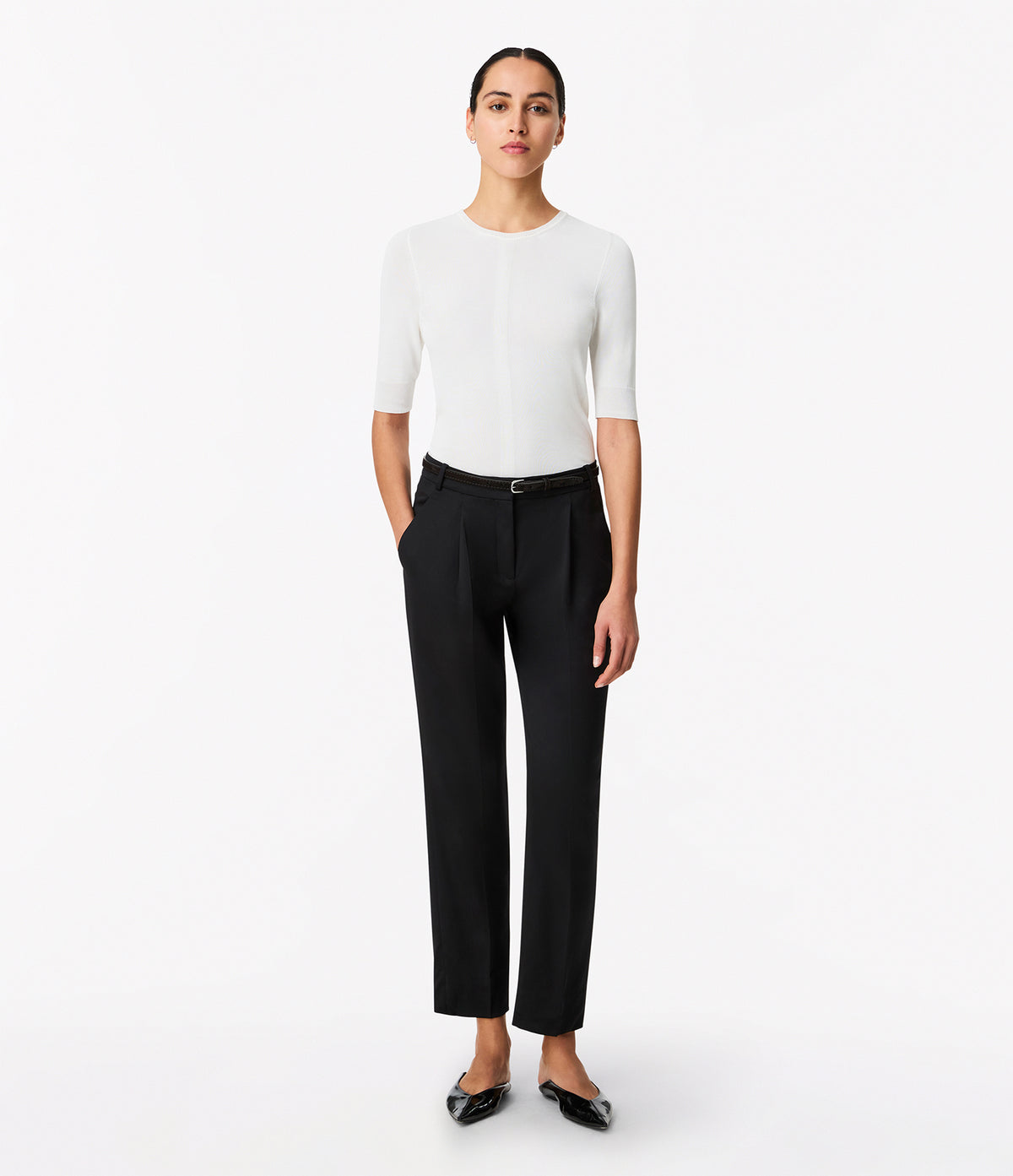 Another Tomorrow Peg Trouser in Black – Wool Women's Trousers