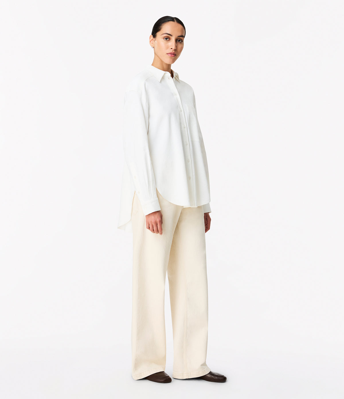 Another Tomorrow Pleat Back Hemp Shirt in Off White – Viscose Women's Top