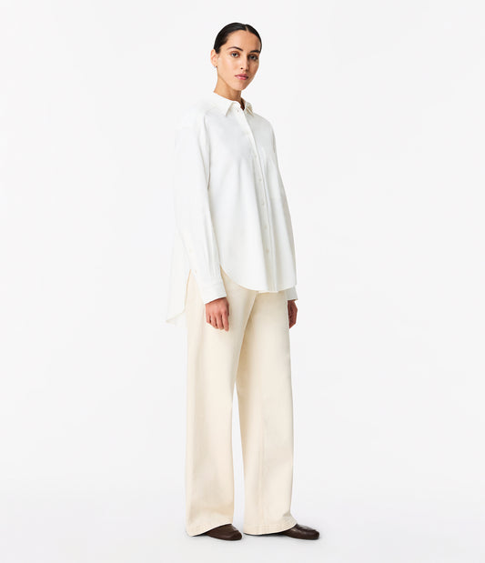 Another Tomorrow Pleat Back Hemp Shirt in Off White – Viscose Women's Top