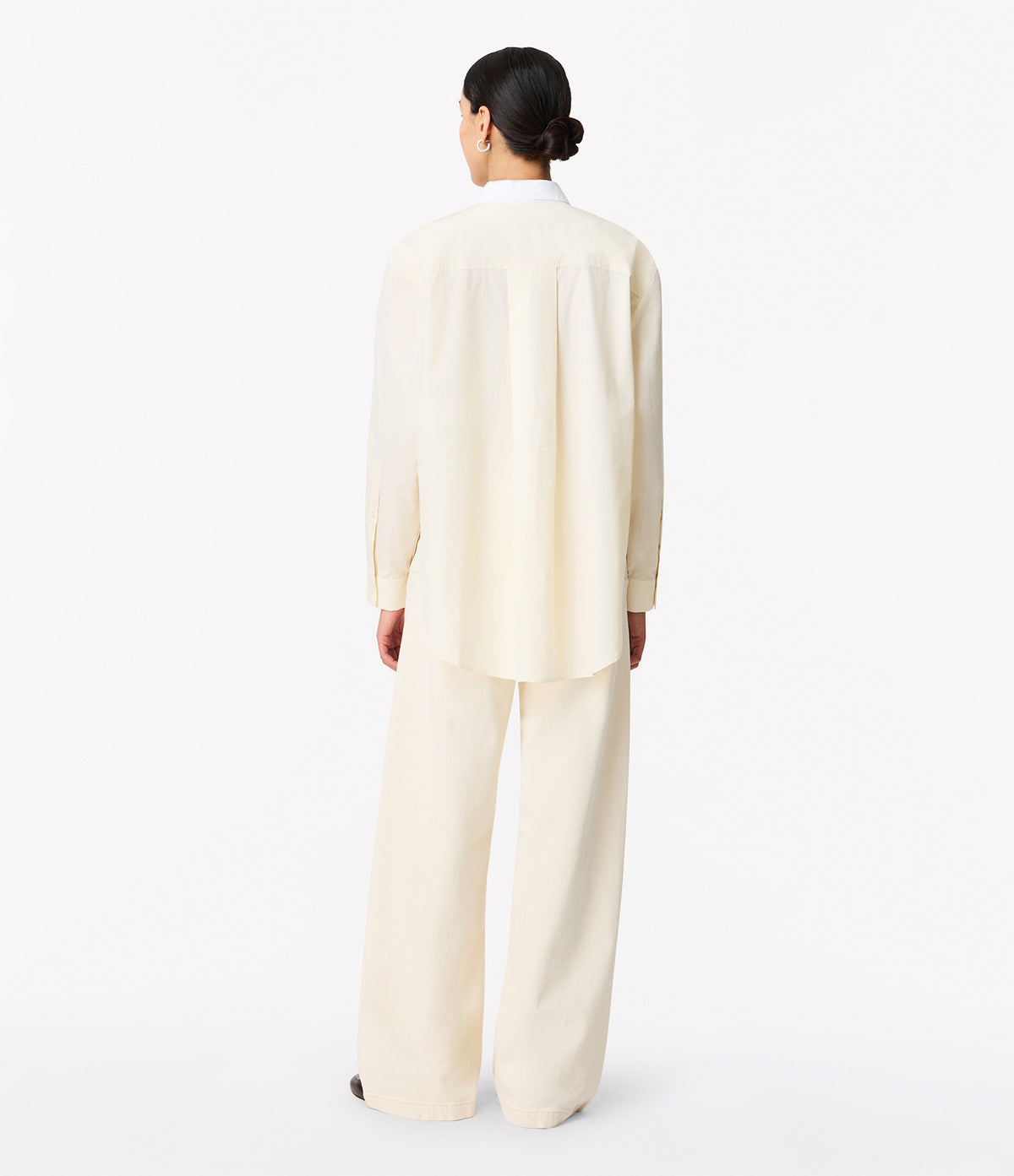 Another Tomorrow Pleat Back Poplin Shirt in Ecru – Cotton Women's Top