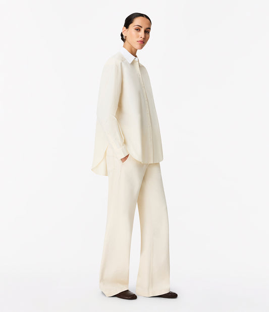 Another Tomorrow Pleat Back Poplin Shirt in Ecru – Cotton Women's Top