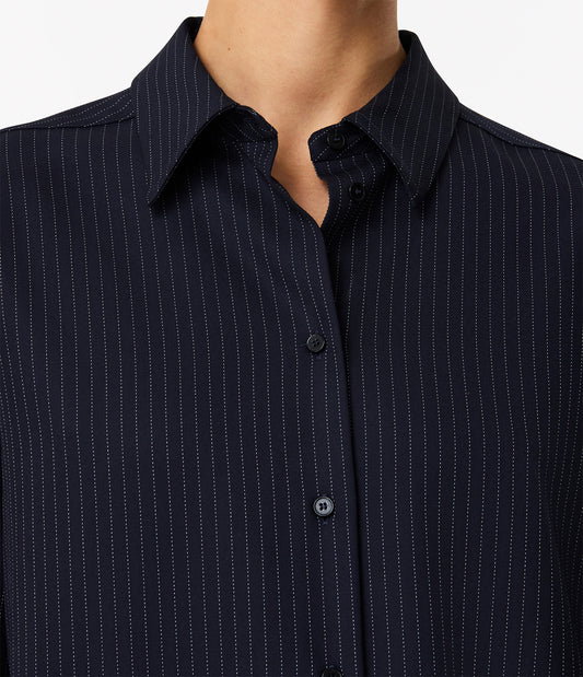 Another Tomorrow Pinstripe Relaxed Shirt in Navy/Chalk – Wool Women's Top