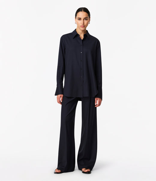 Pinstripe Relaxed Shirt | Navy/Chalk
