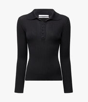 Ribbed Knit Polo | Black