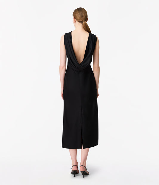 Another Tomorrow Cowl Back Dress in Black – Satin Women's Dress