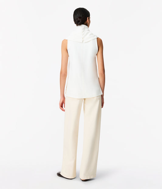 Another Tomorrow Cowl Neck Blouse in White – Crêpe Women's Top