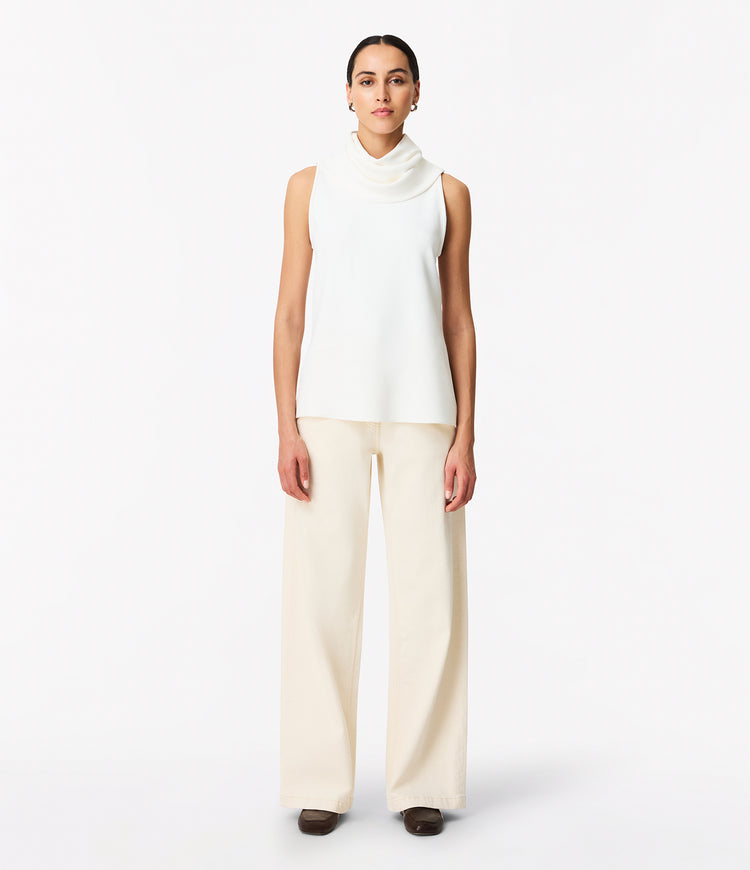 Another Tomorrow Cowl Neck Blouse in White – Crêpe Women's Top