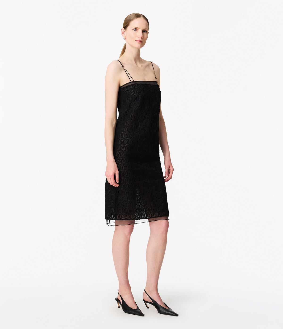 Another Tomorrow Silk Embroidered Dress in Black – Silk Women's Dress