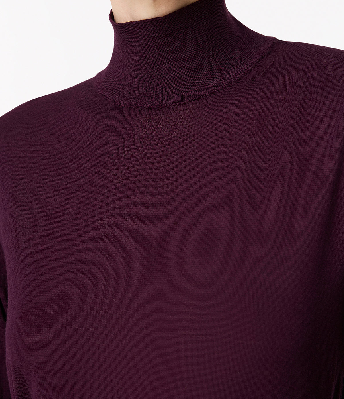 Another Tomorrow Featherweight Turtleneck in Plum – Wool Women's Knitwear