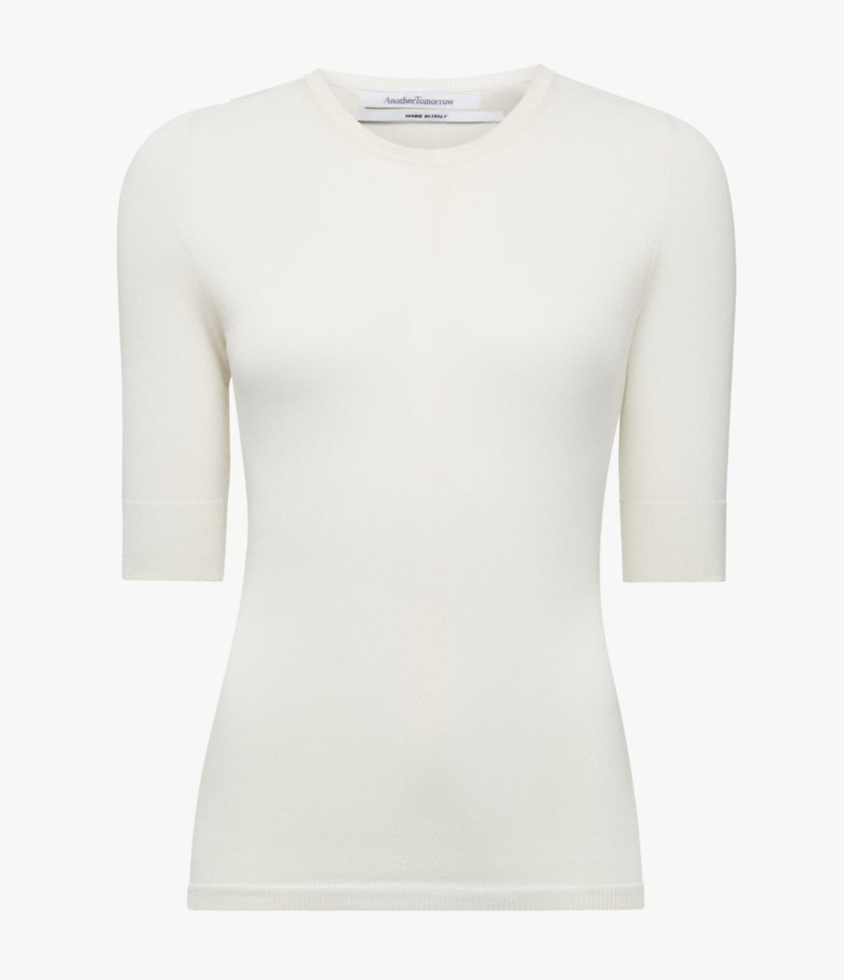 Another Tomorrow Fitted Knit Top in Off White – Cotton Women's Knitwear