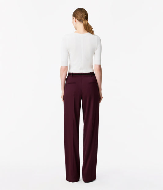 Another Tomorrow Relaxed Wide Leg Pant in Plum – Wool Women's Trousers