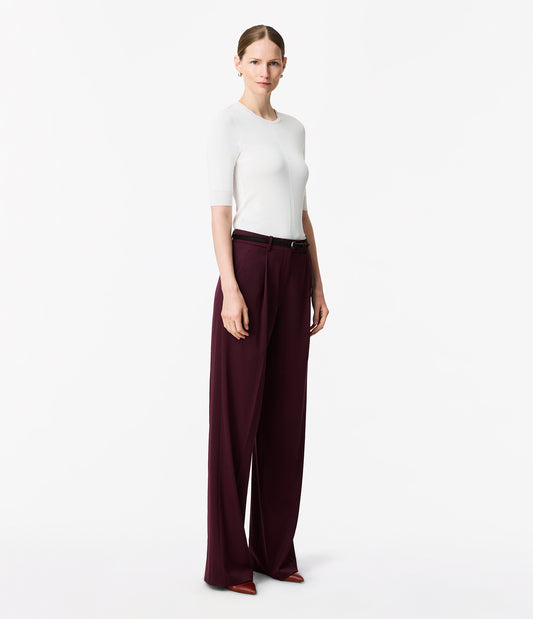 Another Tomorrow Relaxed Wide Leg Pant in Plum – Wool Women's Trousers