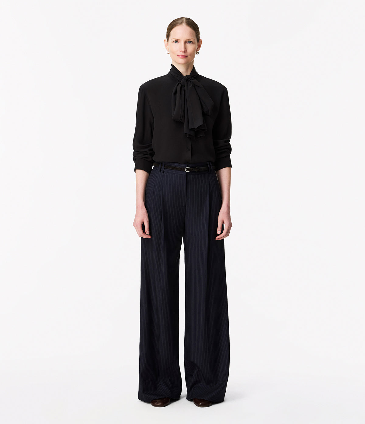 Another Tomorrow Signature Bow Blouse in Black – Silk Women's Top