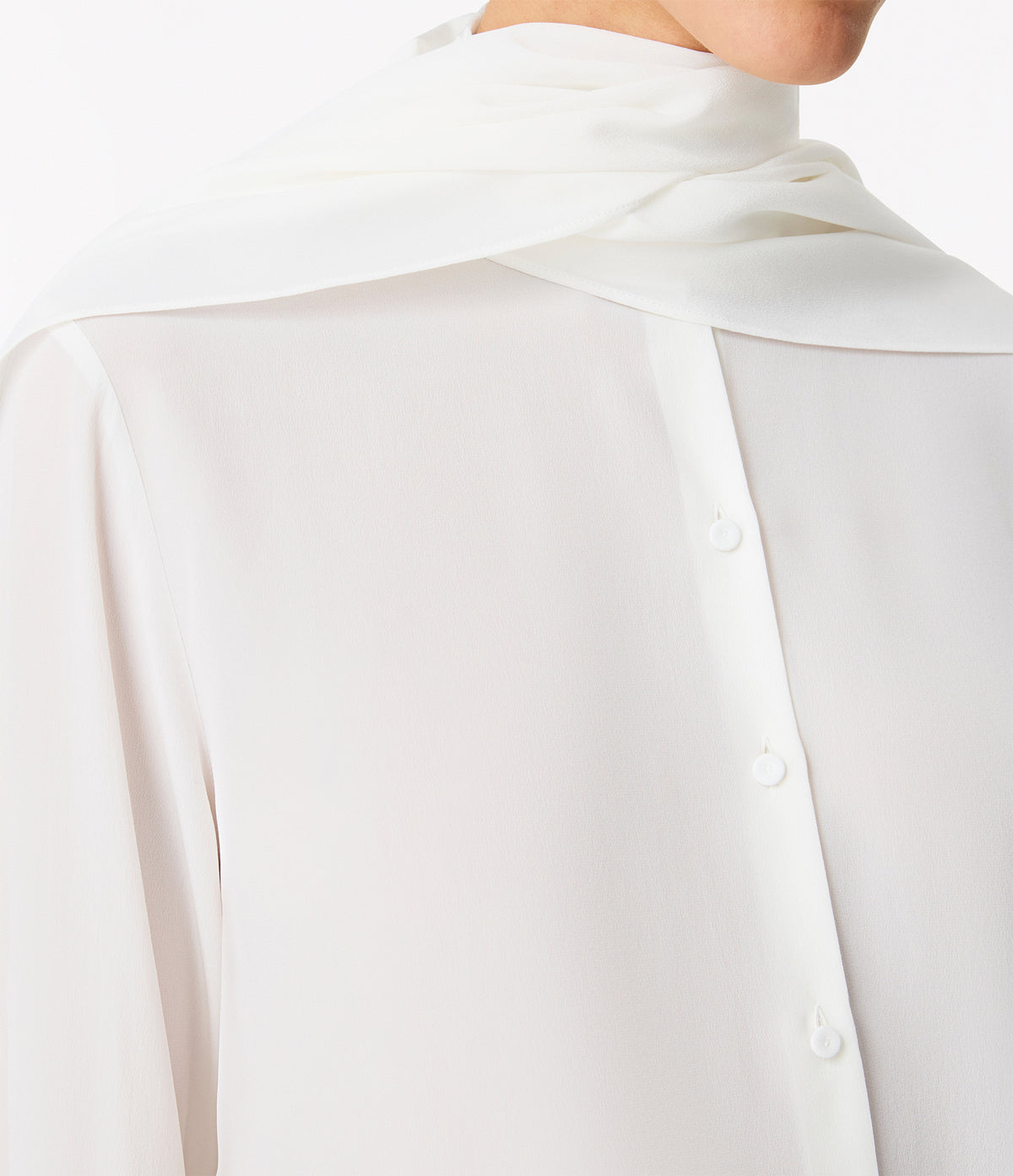 Another Tomorrow Signature Bow Blouse in Off White – Silk Women's Top