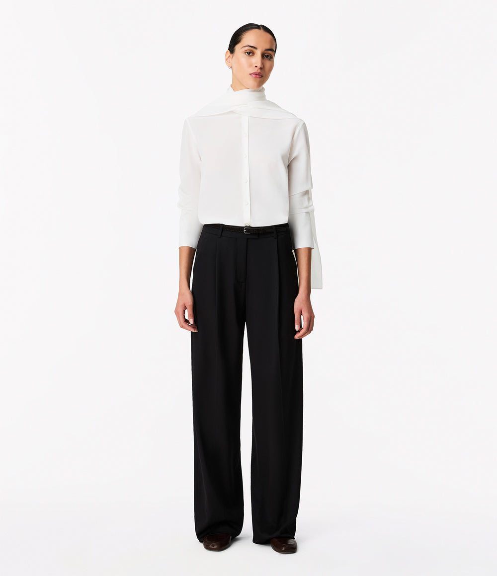 Another Tomorrow Signature Bow Blouse in Off White – Silk Women's Top