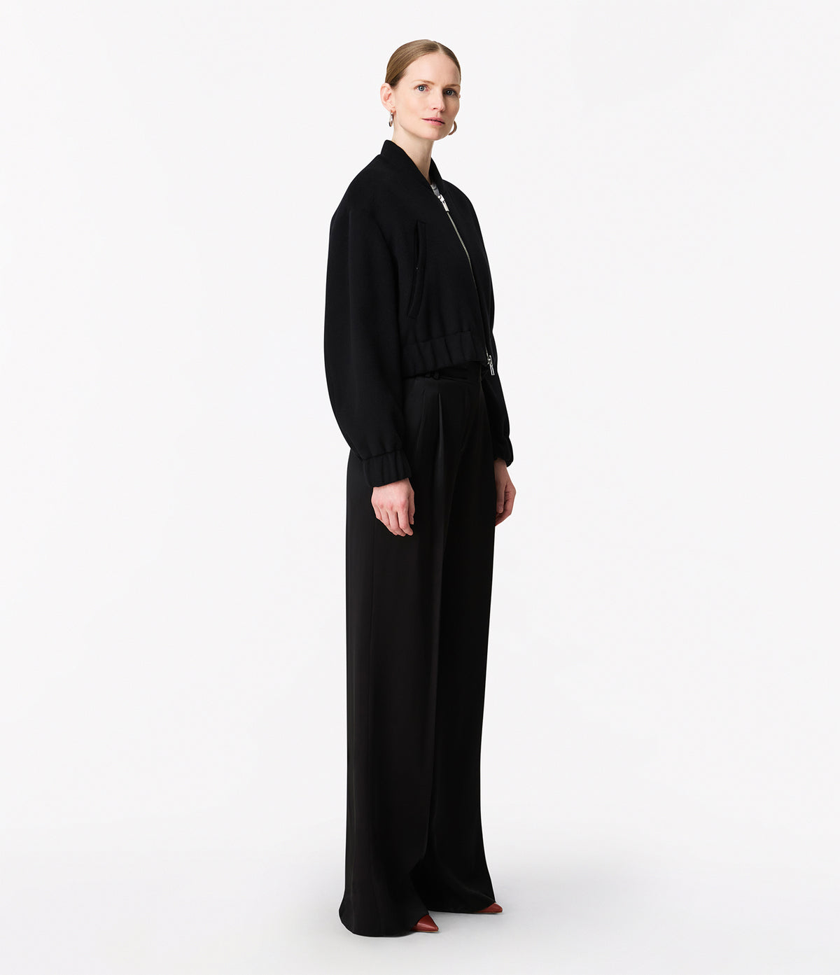Another Tomorrow Wool Bomber Jacket in Black – Wool Women's Outerwear