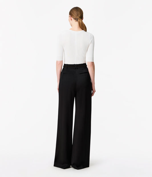 Another Tomorrow Satin Pleated Trouser in Black – Satin Women's Trousers