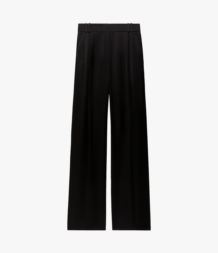 Satin Pleated Trouser | Black in black