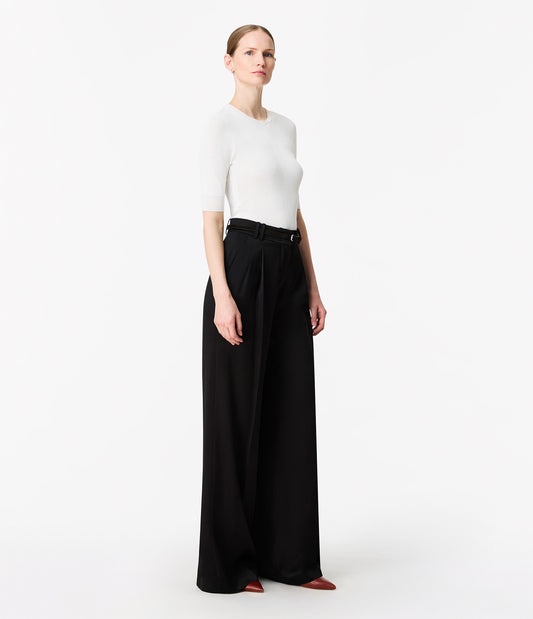 Another Tomorrow Satin Pleated Trouser in Black – Satin Women's Trousers