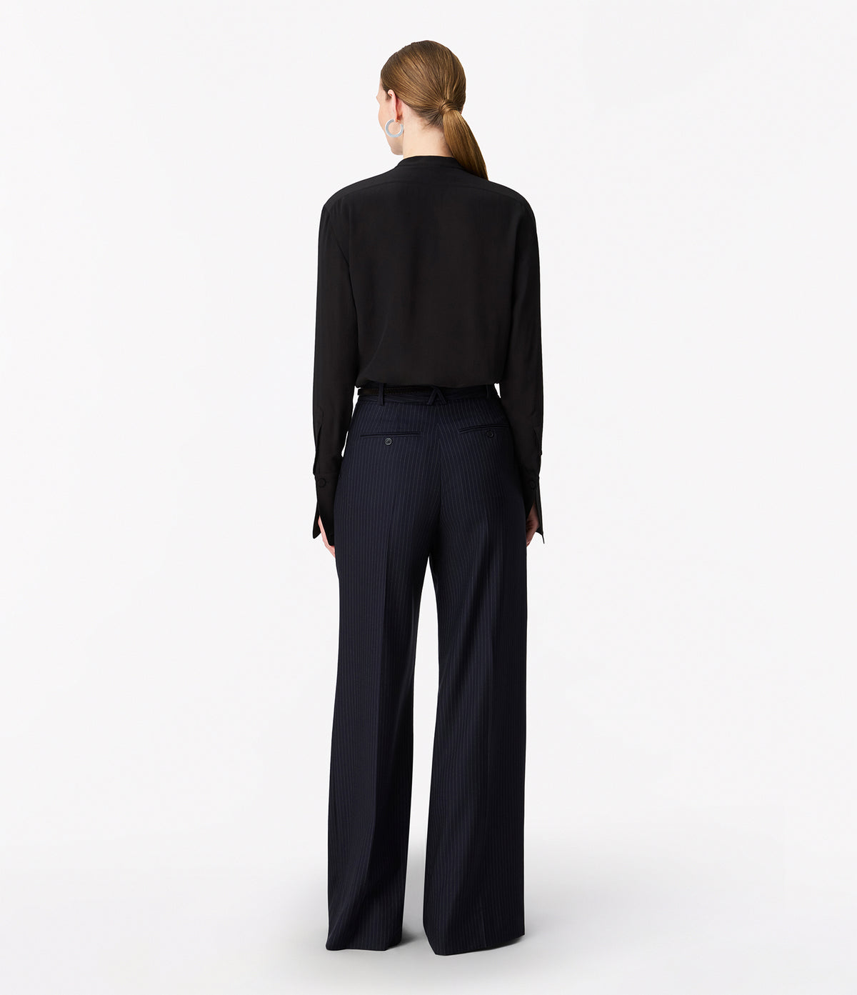Another Tomorrow Tuxedo Shirt in Black – Silk Women's Top
