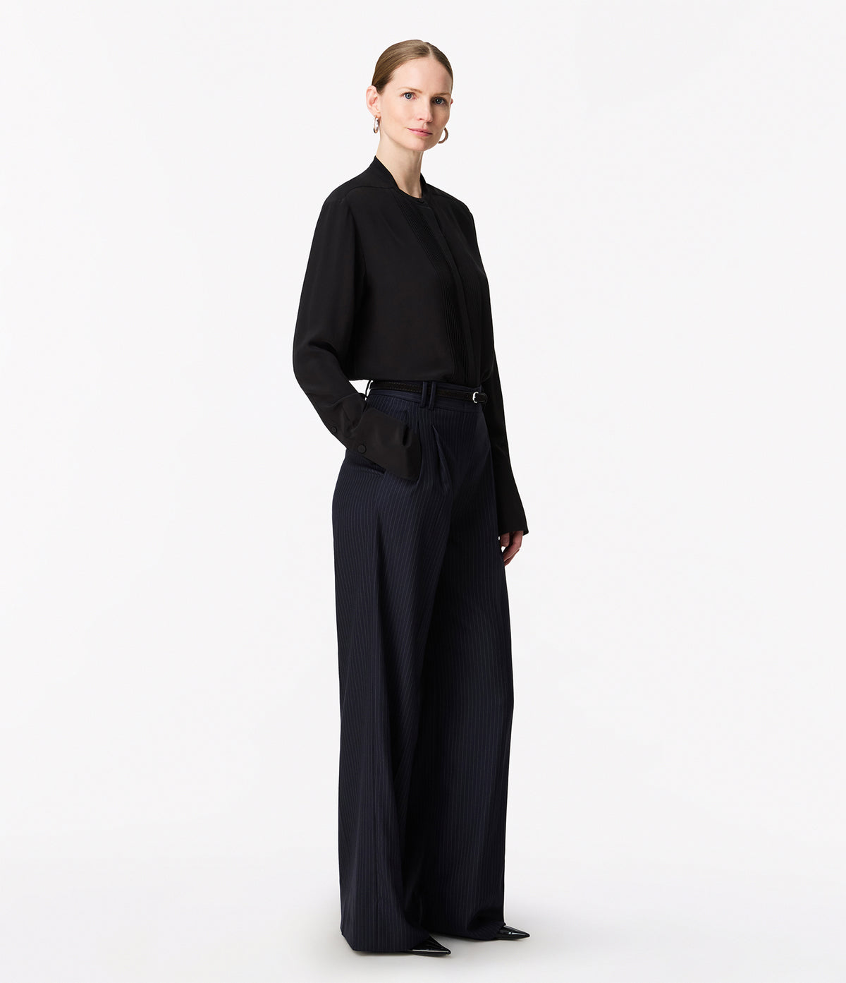 Another Tomorrow Tuxedo Shirt in Black – Silk Women's Top