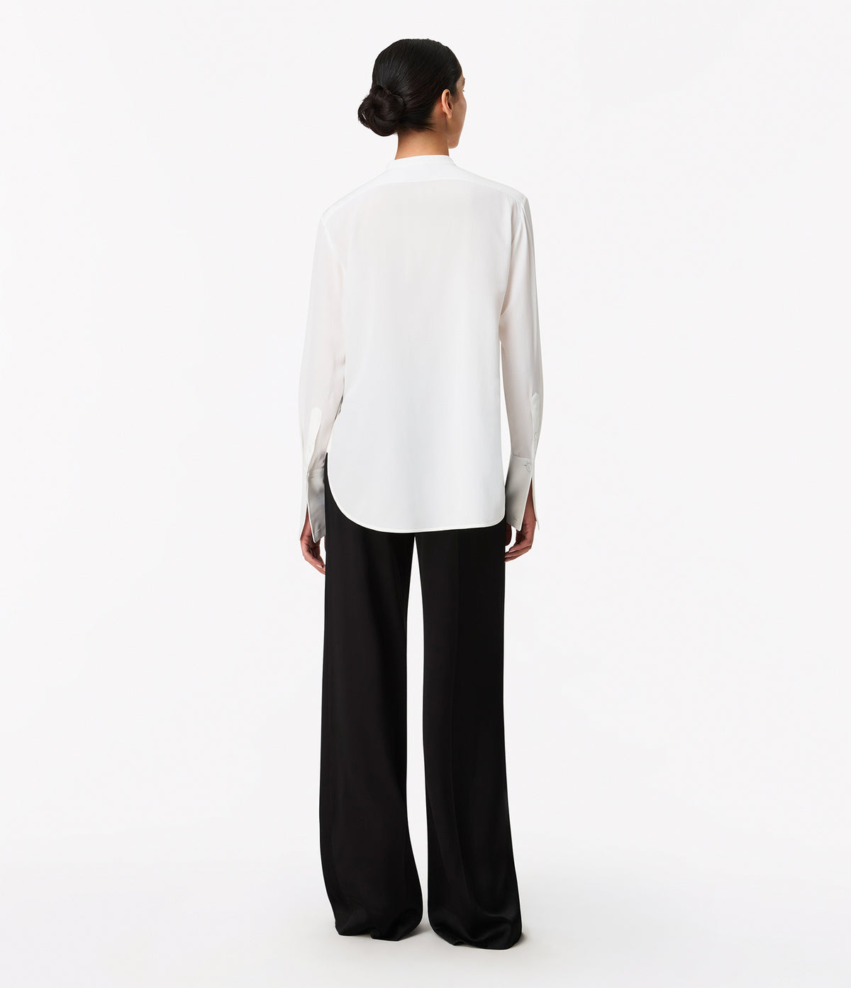 Another Tomorrow Tuxedo Shirt in Off White – Silk Women's Top