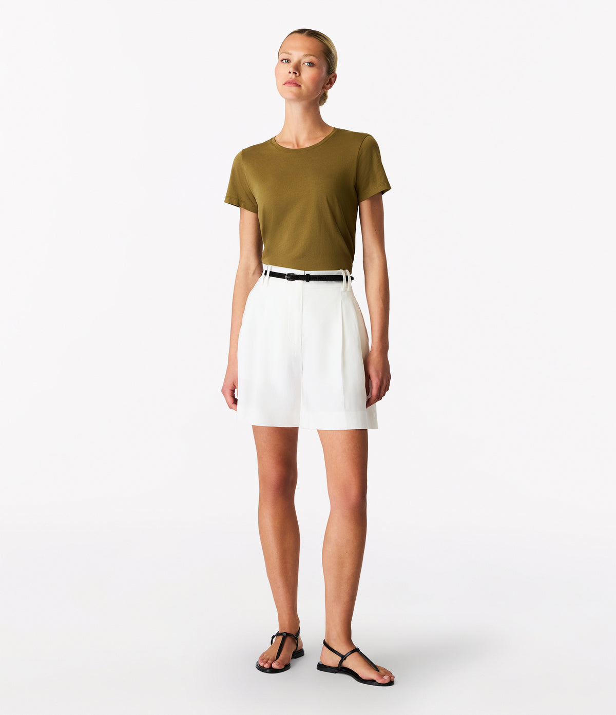 Another Tomorrow Crew Neck T-Shirt in Moss – Cotton Women's Top
