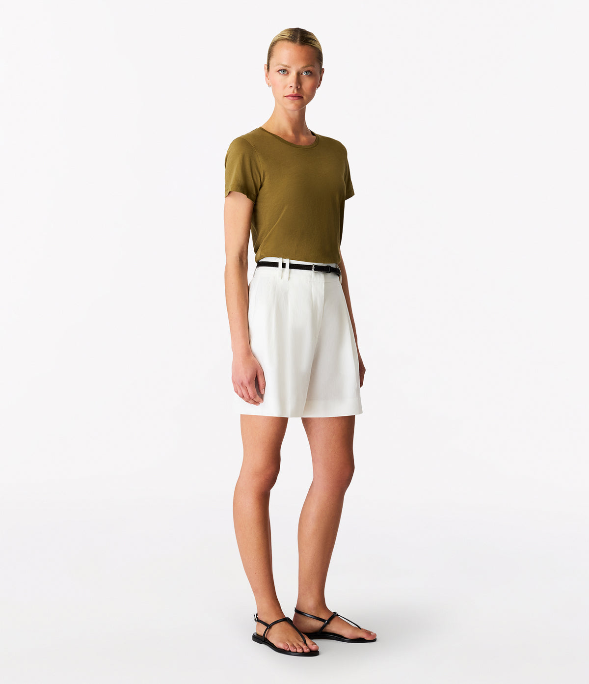Another Tomorrow Crew Neck T-Shirt in Moss – Cotton Women's Top