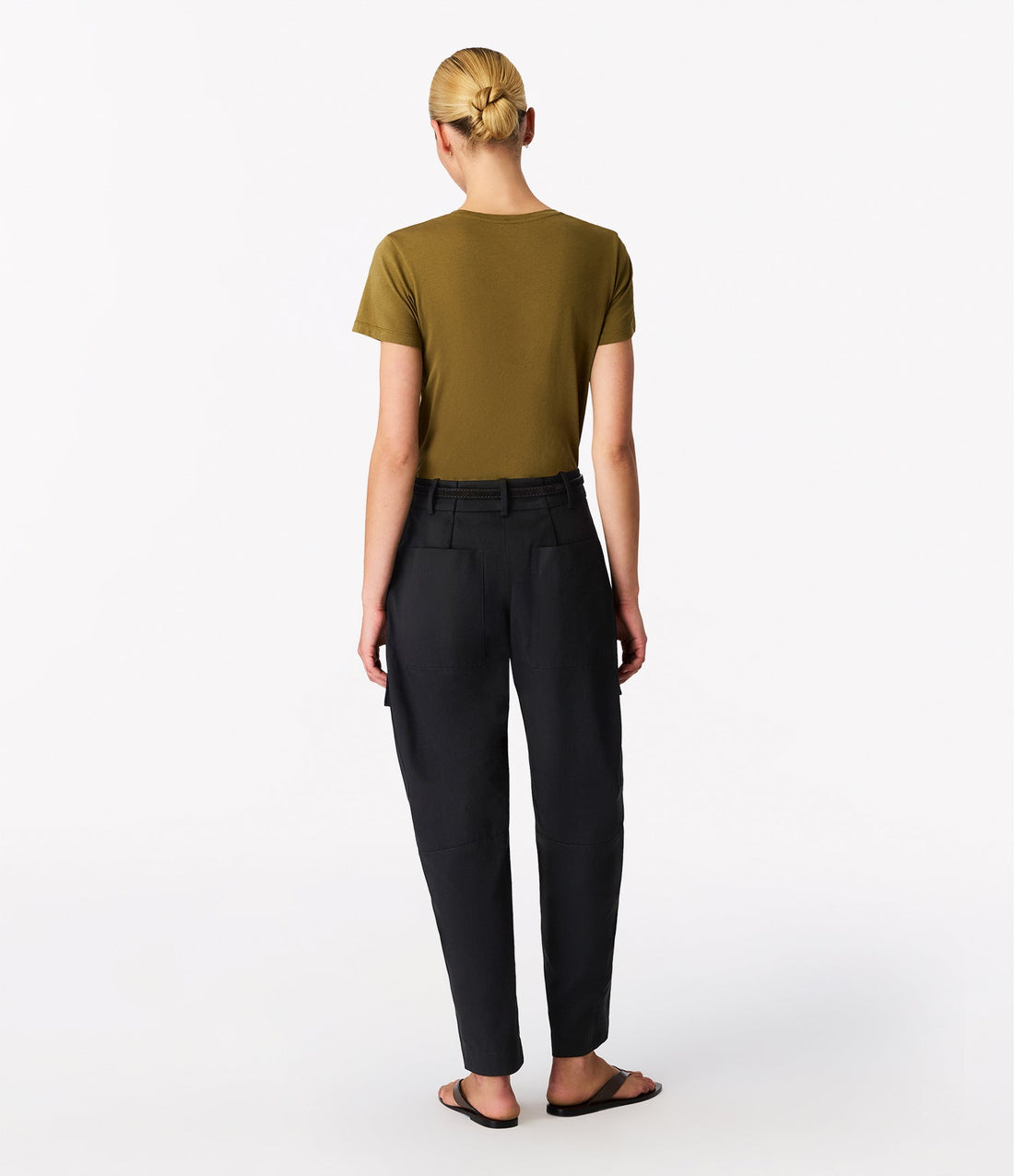 Another Tomorrow Curved Cargo Pant in Black – Cotton Women's Trousers