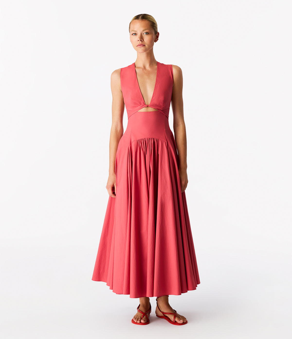 Another Tomorrow Cutout Circle Dress in Rhubarb – Cotton Women's Dress