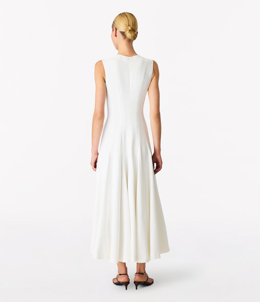 Another Tomorrow Panelled Flare Dress in White – Crêpe Women's Dress